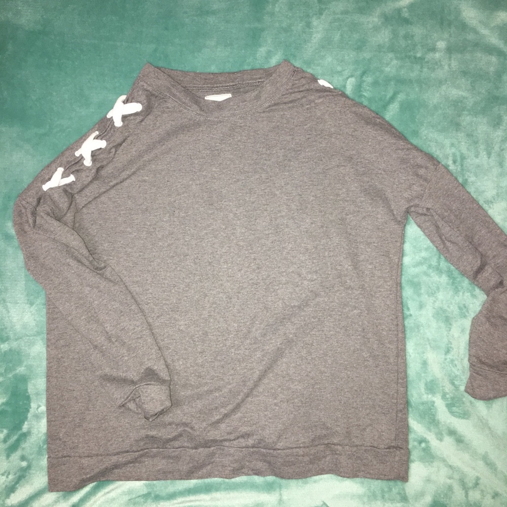 Grey Sweatshirt with cross ties on the shoulders - Picture 1 of 3